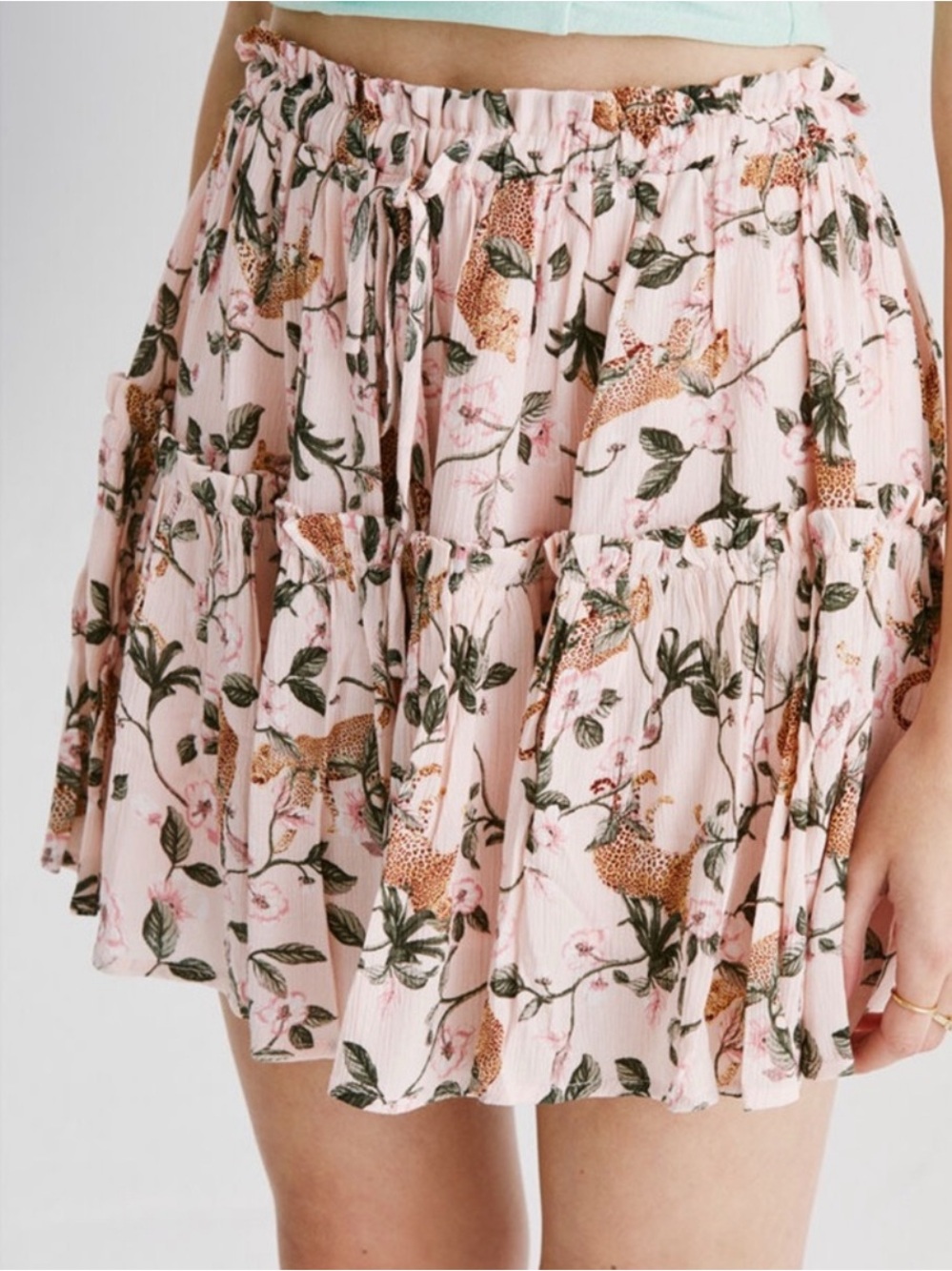MINKPINK Pink Floral & Leopard Tiered Mini Skirt